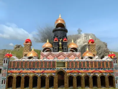 Palace model ornate castle in middle of grassy field Low-poly 3D model