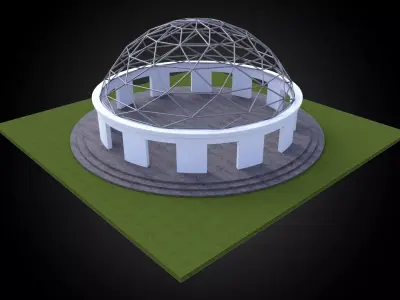 Dome w openings and triangulated wire frame structure  Low-poly 3D model