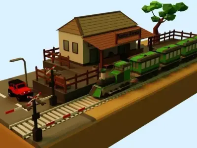 Train Station  Low-poly 3D model