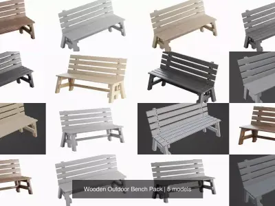 Wooden Outdoor Bench Pack 3D Model Collection