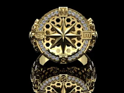 compass ring with diamonds 3D print model