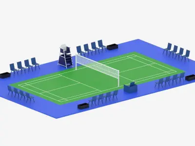 Cartoon Badminton Court Arena 3D model