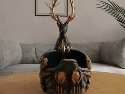 deer planter - vase - garden urn - candy dish - candle holder 3D print model