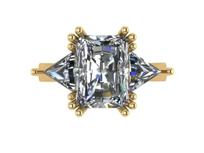 Radiant cut 3 stone diamond ring 3D print model
