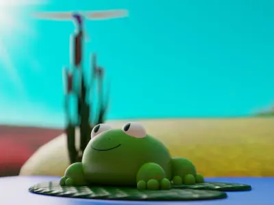 Cute Frog with Mini scene Low-poly 3D model