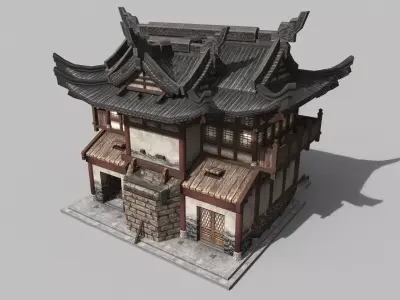 Chinese style wooden attic 3D model