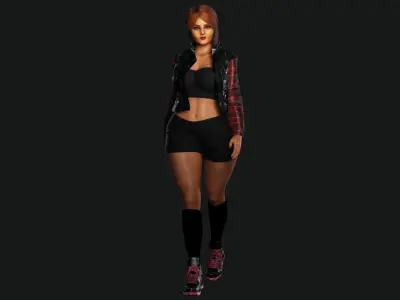 AAA 3D CURVY BARBIE GIRL STREET WEAR-REALISTIC RIG GAMECHARACTER Low-poly 3D model