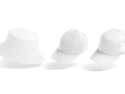 White Cap Set - 3 type baseball trucker bucket hat 3D model
