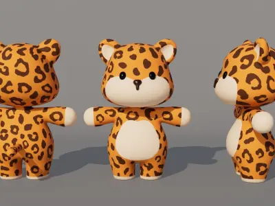 Rigged Cartoon Leopard Low-poly 3D model