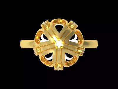 stl 3dm Ring Golden Flower with Sparkling Diamonds jr00238 3D print model