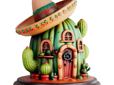 Fantasy Decorative Cactus House 3d print and game ready Low-poly 3D model
