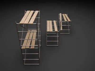 Low Poly Scaffoldings three wooden ladders 3D model