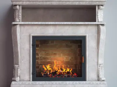 fireplace with fire in it 3D model