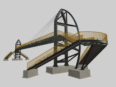 Steel Pedestrian Bridge-Rope Tensioning-Sailing Column Type-11 3D model