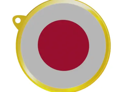 Japan Flag on a luxury golden medal badge 3D model