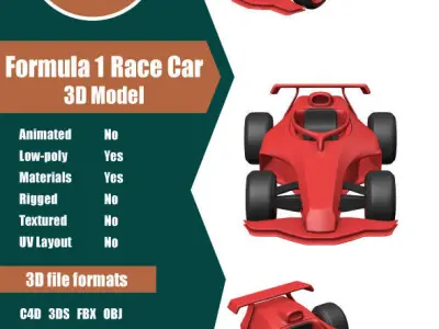 Formula One Race Car Low-poly 3D model