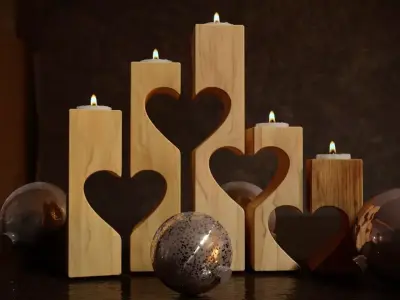 New Year wooden candlesticks lightning 3D model