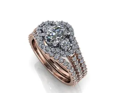 Modern Bridal Ring Oval cut center stone matching wedding band  3D print model