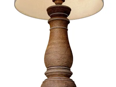 Rustic Distressed Nightstand high Table Lamp Carved Wood Base 3D model