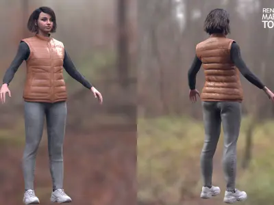 Woman - Autumn Outfit - Modular - Rigged Low-poly 3D model