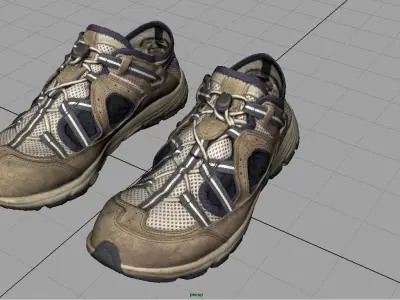 Sneakers pair of hiking shoes Low-poly 3D model