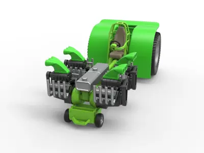 Pulling tractor with 4 transverse V8 engines 1 to 25 3D print model