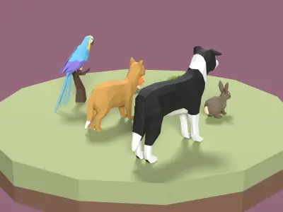 Stylized Pet animals pack Low-poly 3D model