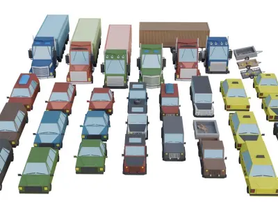Low Poly Cars and Trucks - 33 in 1 Pack lowpoly Low-poly 3D model