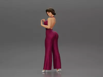 Fashion girl in catsuit and heels Leaning Against car 3D print model