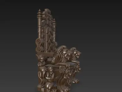 Throne with Lion and Cherub Decorations 3D model