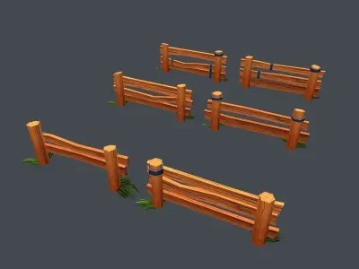 Low Poly Farm Fence Low-poly 3D model