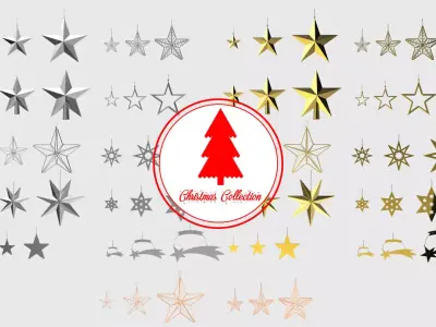 Christmas Tree Decoration Stars Collection 3D model