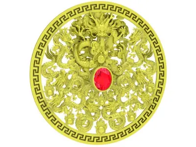 Luxury Chinese Dragon Filigree Round Pendant 3D Model 4035 3D print model