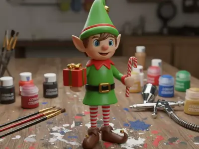 Happy Christmas Elf Figurine Cute Holiday Helper with Gift 3D print model