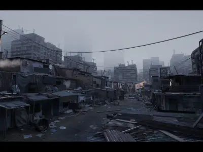 Future Slums Abandoned Post-Apocalyptic District Low-poly 3D model