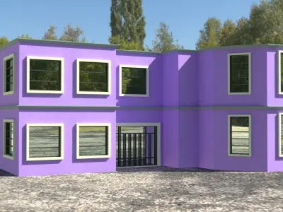 Building 3D model house with windows and balconies Low-poly 3D model