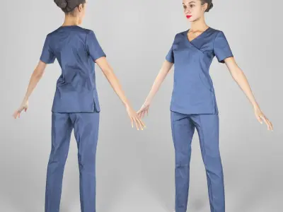 Young beautiful brunette in surgeon uniform in A-pose 189 Low-poly 3D model