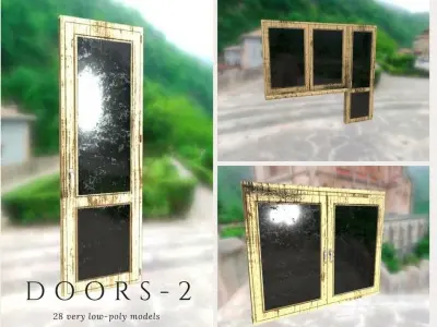Doors 2 different and windows for sims Low-poly 3D model