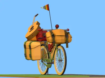 isometric art lowpoly model tourist bike ride Low-poly 3D model