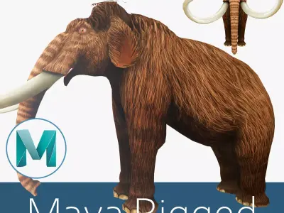 Mammoth woolly with long tusks Low-poly 3D model