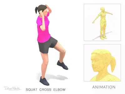 sqaat cross elbow Exercise Woman Animation Low-poly 3D model