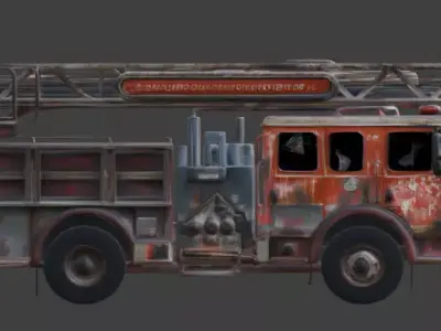 Wrecked Fire Truck 3D Model Low-poly 3D model