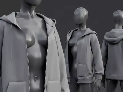 Nike Zip-up Hoodie unzipped 3D model
