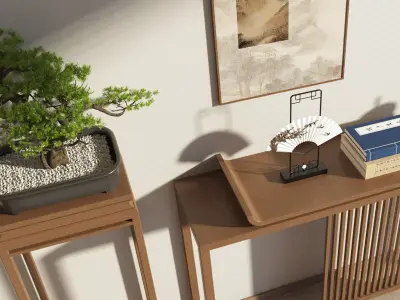 Chinese table and chair Low-poly 3D model