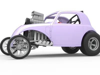 Front engine old school dragster with shell V10 Scale 1 to 25 3D print model