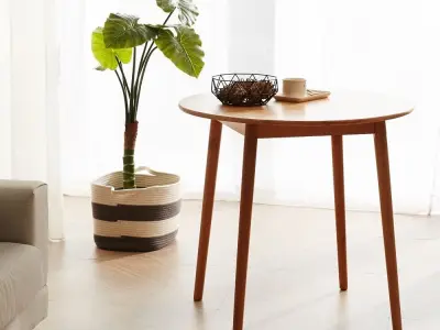 Wood round dining table 3D model