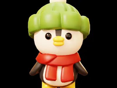 Penguin with scarf and hat Low-poly 3D model