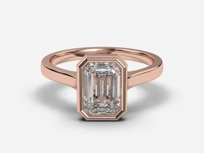 Emerald Diamond Bezel Setting Solitaire Diamond Ring 3D print model