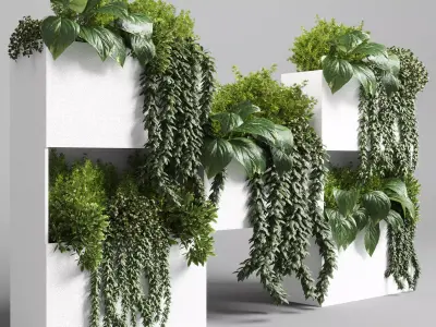 Collection Indoor plant-plant stand white concrete vase set 05 Low-poly 3D model