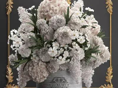 bouquet of white flowers in a gift box 91 3D model